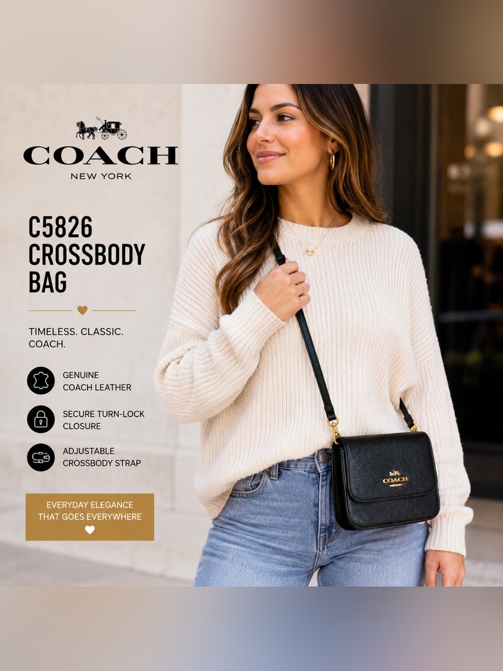 Coach C5826 Black Mini Brynn Bag Pebbled Leather Gold Hardware